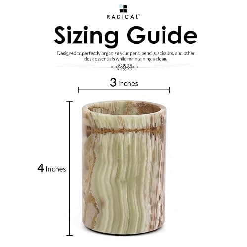 Radicaln Marble Pen Holder For Desk 4" Inches Green Onyx Handmade Stationary Holder For Office Supplies, Ideal Pencil Holders & Desk Organizer, Use for Makeup Accessories thumbnail 3