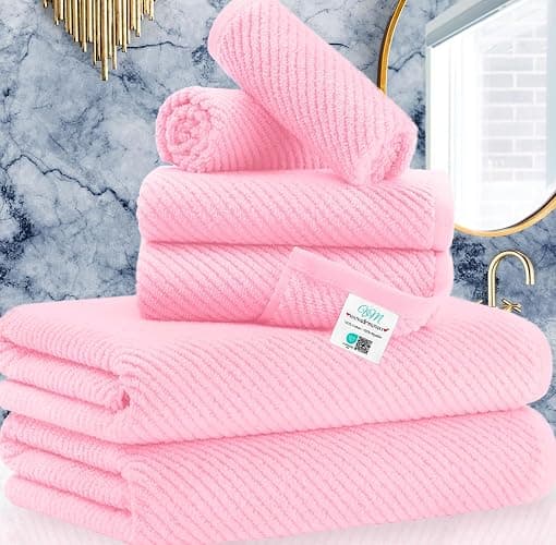 Pink Towels - 100% Cotton, Soft, Quick Dry, Lightweight, Towel Set of 6, 2 Large Bath 30" x 56", 2 Hand 18" x 28", 2 Washcloths 13" x 13", Pink Towels Bathroom Sets, Luxury Towel Gift Set - Image 1