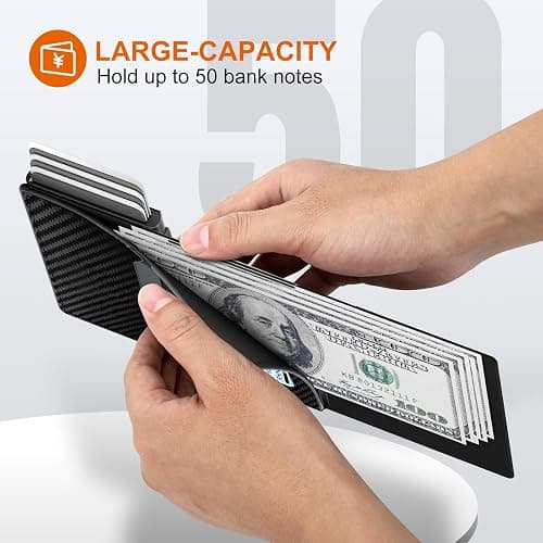 Mens Wallet Credit Card Holder, Minimalist Wallets for Men, Aluminum Pop up Wallet, RFID Blocking, Premium Leather, Smart, Slim , Coin Pocket | 9-14 Card Capacity | ID Window | Cash Slot thumbnail 7