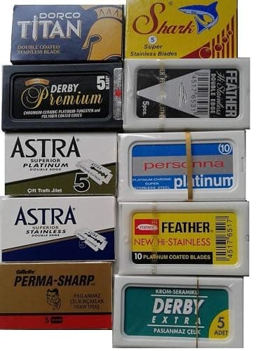 100 Shaving Safety Razor Double Edge Blades of 10 Top Brands - Feather ASTRA PERSONNA.Sampler Pack - Image 1
