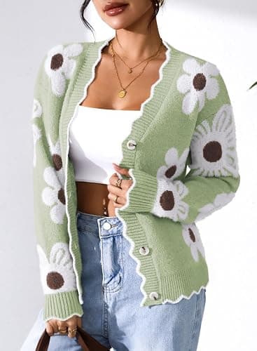 Pink Queen Fuzzy Sweater Cardigan for Women 2025 Fashion Long Sleeve Flower Outerwear Button Down Open Front Cardigan Coat thumbnail 4