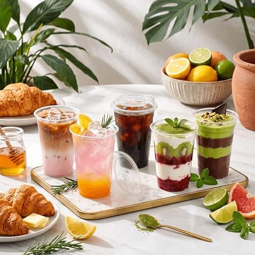 16oz Clear Plastic Cups with Lids, BPA-Free Disposable Iced Coffee Cups. | Leak-proof sip lids fit car holders. Food-grade PET for smoothies & lemonade. 100-pack bulk value for Parties & To-Go. thumbnail 2