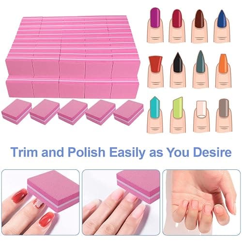 Nail Buffers (100 Pack), Mini Buffer Block Nail File for Acrylic and Natural Nails, 100/180 Grit Nail Buffer Block Bulk Buffing Blocks for Nail Buff Professional Manicure File Blocks Set Hot Pink thumbnail 2