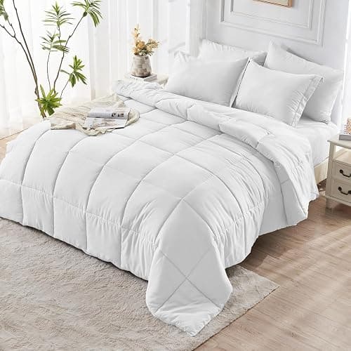 JOLLYVOGUE Full Comforter Set, Ultra-Soft Bed in a Bag Full Size 7 Pieces, Oeko-TEX Certified Bedding Set with Down Alternative Comforter, Sheets, Pillowcases & Shams, White thumbnail 8