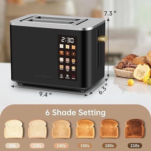 SEEDEEM Toaster 2 Slice, Touch Control Screen, Smart Stainless Toaster, 6 Shade Setting, 6 Bread Selection, Countdown, Removable Crumb Tray, 900W, Matte Black thumbnail 3