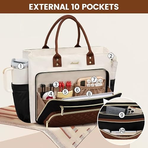LOVEVOOK Laptop Tote Bag for Women With Large Cup Holder, Work Bags Teacher Nurse Computer Bag, 15.6 Inch Professional Briefcase Business Travel Large Purses Handbag, Diaper Bag With Multi-Pockets thumbnail 3
