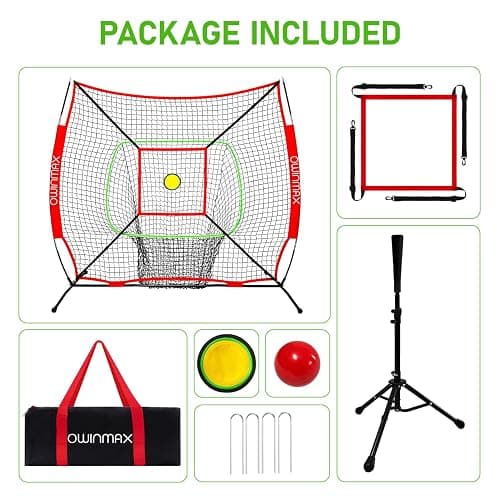 OwinMax 6x6FT Baseball Net, Baseball & Softball Training net with Batting Tee, Strike Zone & Circular Target and Weighted Ball, Portable Design with Compact Storage,Great for Kids thumbnail 2
