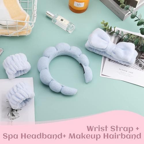 ATROCH Puffy Spa Headband & Wristband Set – Sponge Makeup & Skincare Headband for Washing Face, Cute Present for Teenage Girls, Teen Girl Gifts, and Self-Care Essentials for Women thumbnail 6