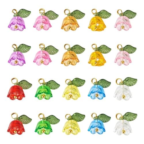 Cheriswelry 100pcs Flower Bracelet Charms Leaf Flower Acrylic Dangle Pendants Transparent Floral Earring Pendants Cute Hang Ornament 13mm for DIY Craft Keychain Necklace Jewelry Making thumbnail 8