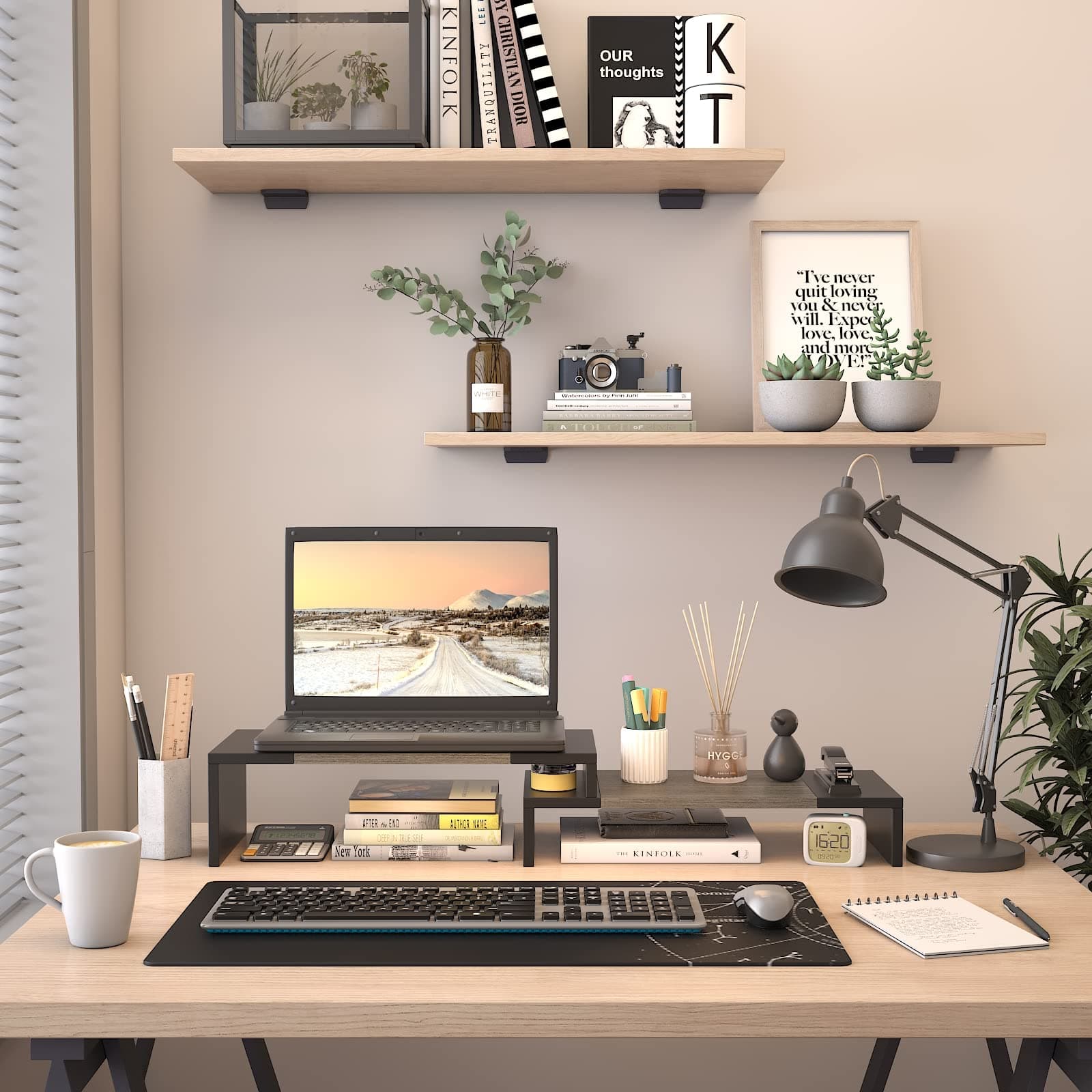 WESTREE Dual Monitor Stand - Monitor Stand Riser - 2 Shelf Computer Monitor Stand with Adjustable Length and Angle, Monitor Stands for 2 Monitors, Desktop Organizer Stand for PC, Computer, Laptop - Gery thumbnail 4