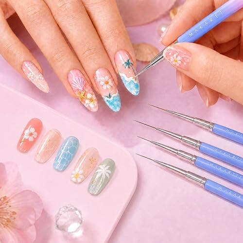 Makartt Nail Art Brushes Set: 5pcs Liner Brushes 7/9/11/15/25mm Thin Nail Art Design Brush with Cap Nail Polish Brush for Builder Gel 3D Nail Gel French Tip Tool Nail Painting thumbnail 7