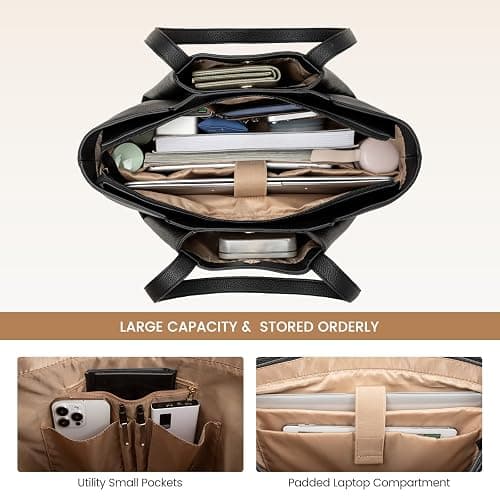 LOVEVOOK Laptop Tote for Women - 15.6 Inch Faux Leather Laptop Bag with Clutch, Large Capacity Office Purse Computer thumbnail 3
