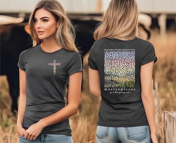Women's Christian Bible Verse Graphic T Shirts Vintage Jesus Faith Pray Cross Print Tees Crewneck 2 Sided Tops thumbnail 2