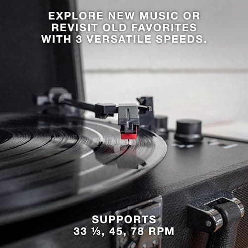 Victrola Journey Bluetooth Portable Suitcase Record Player – with Built-in Speakers, 3 Speed Vinyl Record Player, RCA Out, Headphone Jack (Brown) thumbnail 3