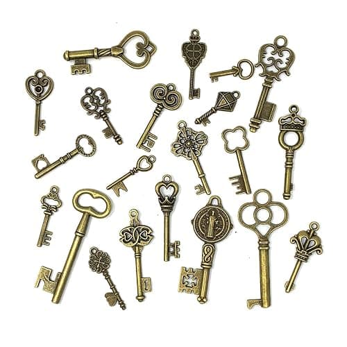 125 PCS Vintage Skeleton Key Set Charms, JIALEEY Mixed Antique Style Bronze Brass for Pendant DIY Jewelry Making Wedding Party Favors thumbnail 2