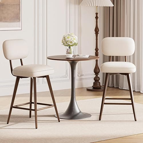 MALOL 26“ Swivel Bar Stools Set of 4, Mid Century PU Leather Counter Height Bar Chairs with Low Back and Metal Legs, Modern Bar Stool Chair for Kitchen Island, Beige thumbnail 8