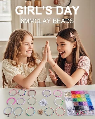 BestNow Clay Beads Bracelet Making Kit 5000 Pcs Friendship Bracelet Kits Flat Beads for Jewelry Making Polymer Heishi Beads Set for Bracelet Necklace DIY Crafts Gift for Girls Ages 6-12 thumbnail 6