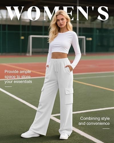 Neer 3 Pack Women's Cargo Sweatpants Wide Leg | Baggy, Loose, Pants with 4 Pockets, Elastic Waist, Drawstring, Casual, Athletic, Sweat, Joggers, Lounge, Running, Dance thumbnail 6