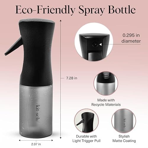 Kitsch Continuous Spray Bottle for Hair – Fine Mist Water Mister & Water Spray Bottle – Recycled Hair Spray Bottle – Spray Bottles for Cleaning, Styling, Plants & More – Black, 150ml thumbnail 2
