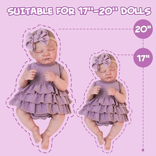 Aori Lifelike Baby Dolls Clothes 20 Inch Purple Dress Clothing Set for 17-20 in Realistic Newborn Doll Girls - Purple thumbnail 6