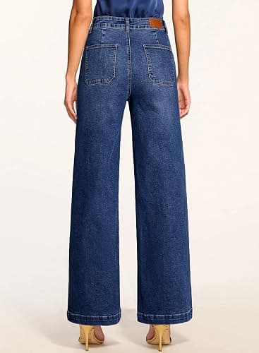 Sidefeel Womens Wide Leg Jeans High Waisted Stretchy Straight Leg Baggy Denim Pants with Pockets thumbnail 2