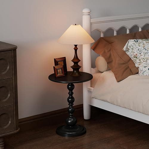 Funecy Metal Small End Table,Vintage Matte Black Round Side Table Nightstand for Bedside or Sofa,Small Accent Pedestal Table for Living Room Corners Bedroom Patio and bar (Matte Black) thumbnail 5