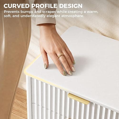 Jocoevol Fluted 6 Drawer Dresser for Bedroom, White | 47" Wooden Chest of Drawers with Curved Profile Design, Modern TV Stand with Metal Handle for Living Room/Hallway thumbnail 7