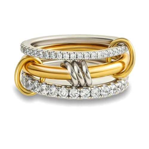 Bopiu Gold Stackable Rings for Women Non Tarnish, 18k Gold Plated Cubic Zirconia Rings, Silver Gold Multi Ring Mixed Metals Stack Rings Set - Image 1