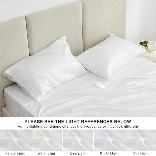 Love's cabin Twin XL Satin Sheet Sets - 3 Piece White Silky Bed Sheets with Deep Pockets, Luxury Silk Feel Satin Sheet Set Twin XL (1 Flat Sheet,1 Fitted Sheet,1 Pillow case) thumbnail 7