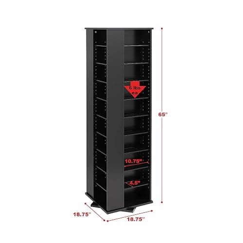 Prepac 4 Sided Revolving Display Cabinet, Black Storage Cabinet with 36 Adjustable Shelves Narrow DVD Storage Cabinet Ideal for Living Room 18.75" D x 18.75" W x 65" H thumbnail 2