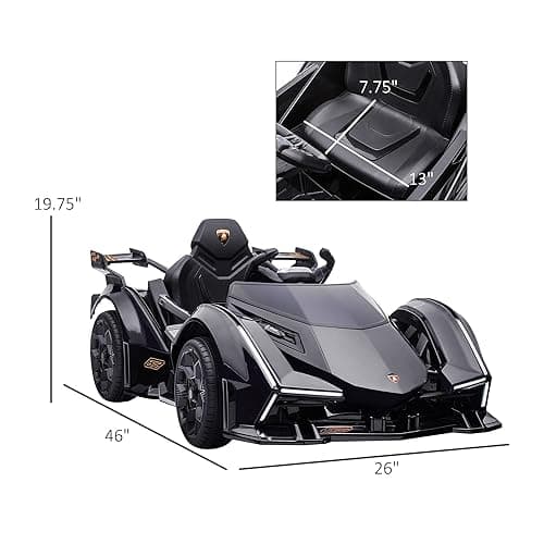 Aosom 12V Electric Ride-on Car, Licensed Lamborghini V12 Vision Gran Turismo Battery-Powered Ride-on Toy with Remote Control, Music, LED Lights, for 3-6 Year Old Boys and Girls, Black - Black thumbnail 5