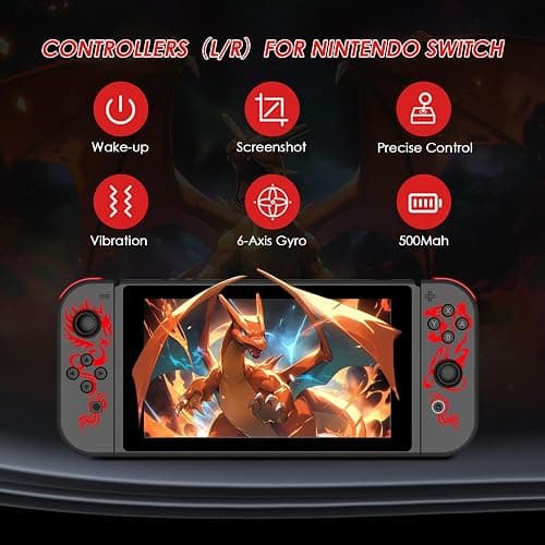 Kipylca Nintendo Switch Controller, Replacement for Switch Joycon, Switch Wireless Controllers with 6-Axis Gyro,Wake-up, Vibration, Screenshot, Red Dragon thumbnail 6