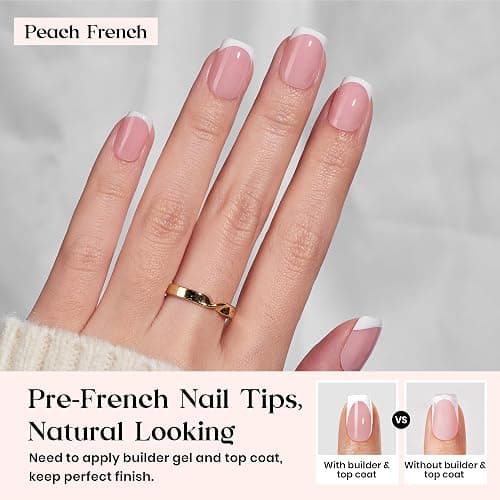 Beetles X Press Plus French Tip Nails - Peach French | Pink Extra Short Square Press On Nails | 15 Sizes 210 Pcs Natural Salon Quality Gel Nail Tips thumbnail 2
