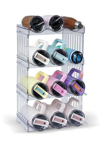 Yuvslo Water Bottle Organizer 4-Tier Set - Heavy Duty Stackable Holder for 40oz Stanley Tumblers & Wine Bottles, Drainable Kitchen Rack, Easy to Clean (Gift Idea) - Image 1