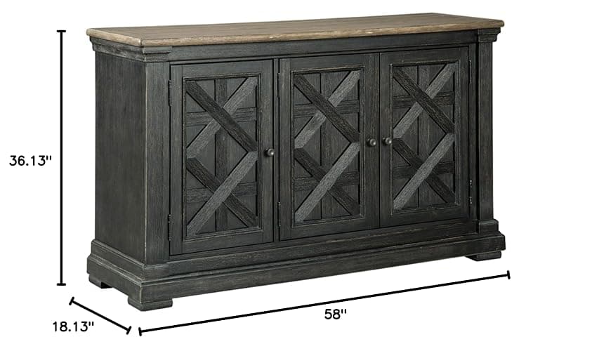 Signature Design by Ashley Tyler Creek Vintage Casual Dining Room Buffet Cabinet or Server with 3 Doors and Lattice Design, Wood, 36" High, Black & Gray thumbnail 12