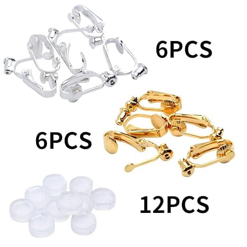 Aylifu Clip-On Earring Converters - 12 Non-Pierced Earring Clips, Silicone Pads for Jewellery Making - Silver and Gold thumbnail 5