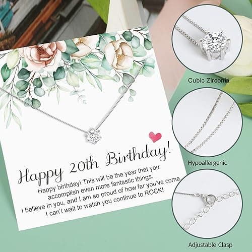 JeeweLife Sterling Silver Cubic Zirconia Necklace Birthday Gifts for Women (7-80th Birthday Gifts) - 20th thumbnail 4