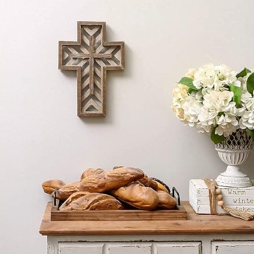Crucifix Wall Cross - 12 Inch Handmade Unique Rustic Wooden Catholic Spiritual Art Church Home Room Decor - Brown thumbnail 3