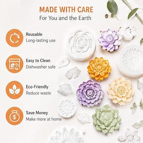 Flower Silicone Moulds 9Pack Reusable Floral Molds, Silicone Moulds for Plaster of Paris, Wax Melt Moulds, DIY Candle Making Cake Decorating Soap Baking Multi-Purpose Handmade Craft Molds thumbnail 6