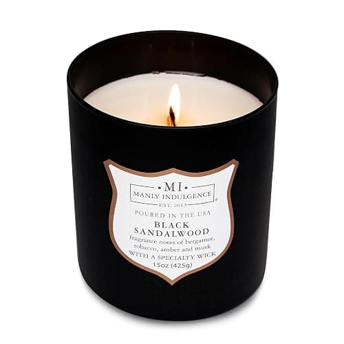 Manly Indulgence Black Sandalwood Scented Candle for Men 15 oz – Bergamot, Tobacco, Amber & Musk - Wood Wick - Up to 60 Hours Burn - Soy Blend Wax, USA Poured – Signature Collection thumbnail 5