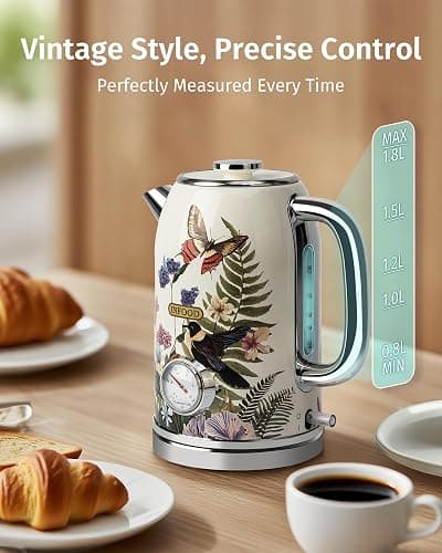 INFOOD Retro Electric Kettle 1.8L/60.8oz with Thermometer - 1200W Fast Boiling Stainless Steel Tea Kettle with Water Level, BPA-Free, Auto Shut-Off, Boil-Dry Protection, Vintage Floral Design thumbnail 8