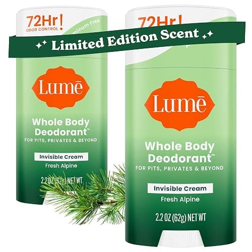 Lume Whole Body Deodorant - Invisible Cream Stick - 72 Hour Odor Control - Aluminum Free, Baking Soda Free, Skin Safe - 2.2 Ounce (Pack of 2) (Fresh Alpine) - Image 1