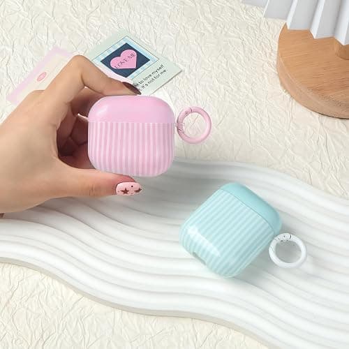 Fycyko for AirPod 4th Generation Case Cute Striped Trendy Aesthetic Glossy Shockproof Protective Case for AirPod 4 with Cleaner Kit-Pink thumbnail 7