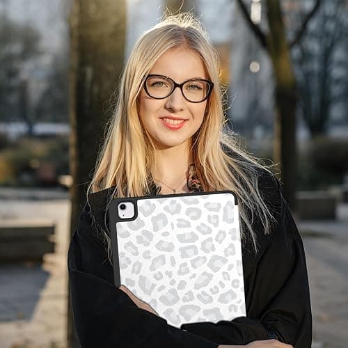 Deokke Compatible with iPad Air 13 Inch M3 2025/M2 2024 Case with Pencil Holder TPU Back Case Auto Sleep/Wake Cover with iPad Pencil Charging Cute Women Men Girls-Gray White Leopard Cheetah thumbnail 7