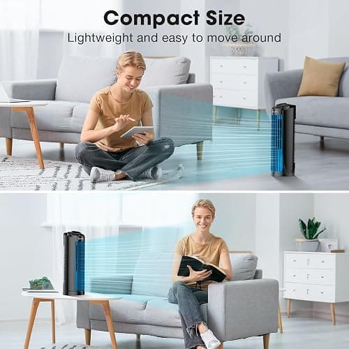 Grelife 13 Inch Tower Fan with Remote Controls, 3 Speed Settings, 90° Oscillation, 7.5 Timer, Ultra Quiet (25dB), Bladeless Design, Space-Saving for Bedroom, Office, Home, Dorm - Black - 15nches thumbnail 6