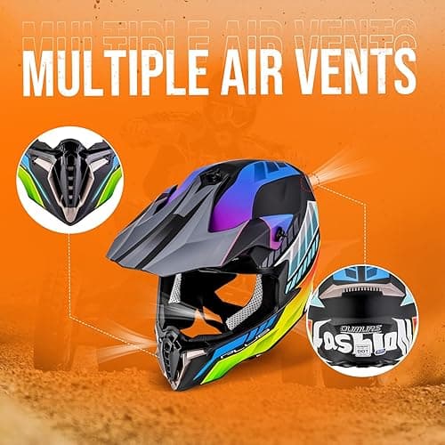 OUMURS Adult ATV Dirt Bike Helmet with Goggles Gloves & Mask Quick Release Buckle Adjustable Sun Visor Motorcycle Adult Helmet Off-Road Motocross Downhill Moped MX for Unisex-Adult - Mutiple Black - X-Large thumbnail 2