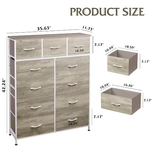 WLIVE Storage Organizer Unit with 11 Fabric Bins, Storage Drawers Organizer with Steel Frame, Tall Storage Tower Organizaton for Living Room, Hallway, Office, Greige thumbnail 3
