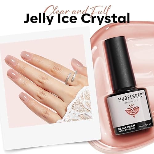 modelones Nude Gel Polish Jelly Natural Pink Gel Nail Polish | French Tip Base Color Translucent Soak Off U V Soap Nails for Nail Art Manicure at Home 15ML thumbnail 8