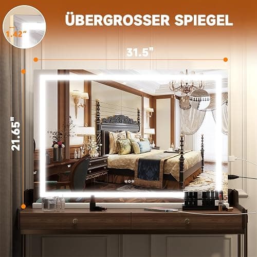 Hasipu Kosmetikspiegel mit Lichtern, 80 x 55cm LED Schminkspiegel, beleuchteter Schminkspiegel mit dimmbaren 3 Modi, Kosmetikspiegel mit Touchscreen Steuerung, Quadratisch Weiß thumbnail 2