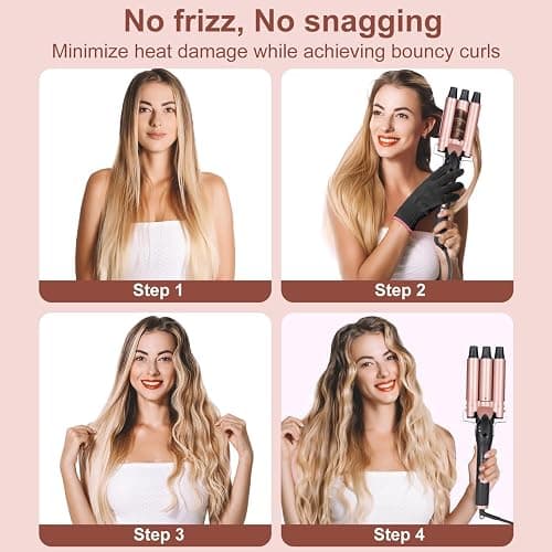 UNOBEY 5 in 1 Curling Wand Set, Three Barrel Curling Iron Wand Set | with 3 Barrel Hair Waver Curling Iron & 4 Interchangeable Ceramic Hair Curler Wand(0.5”-1.25”), Fast Heating, Include Glove thumbnail 4